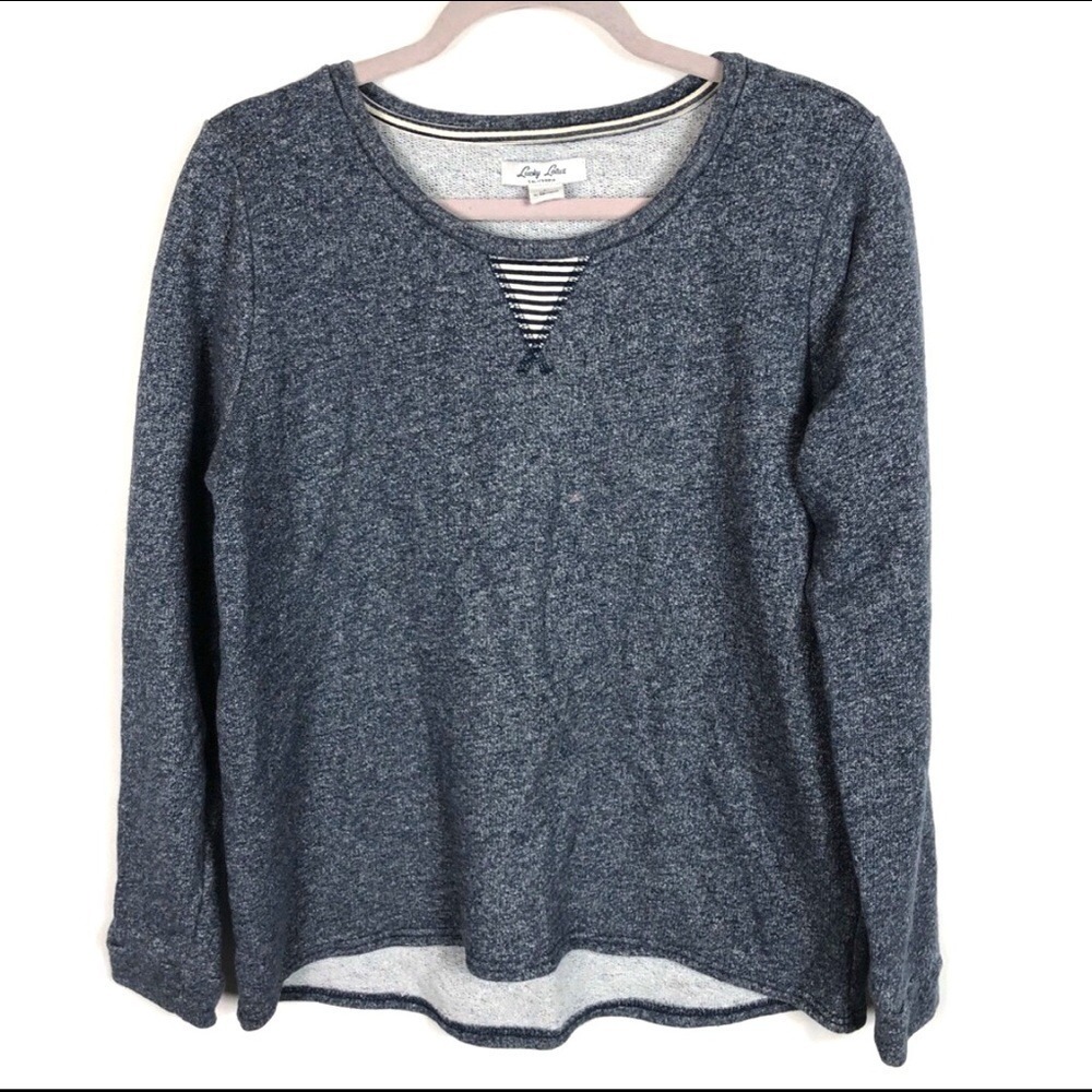 Lucky Lotus California Blue Marl French Terry Sweatshirt Large Striped V-Inset